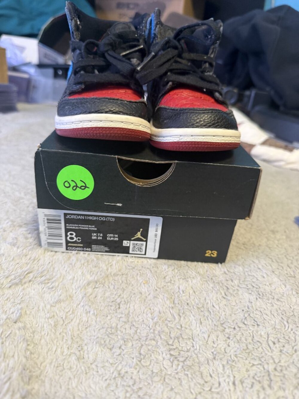 Jordan 1 High OG UNC to Chicago Toddler 8C CU0450-046 With Box